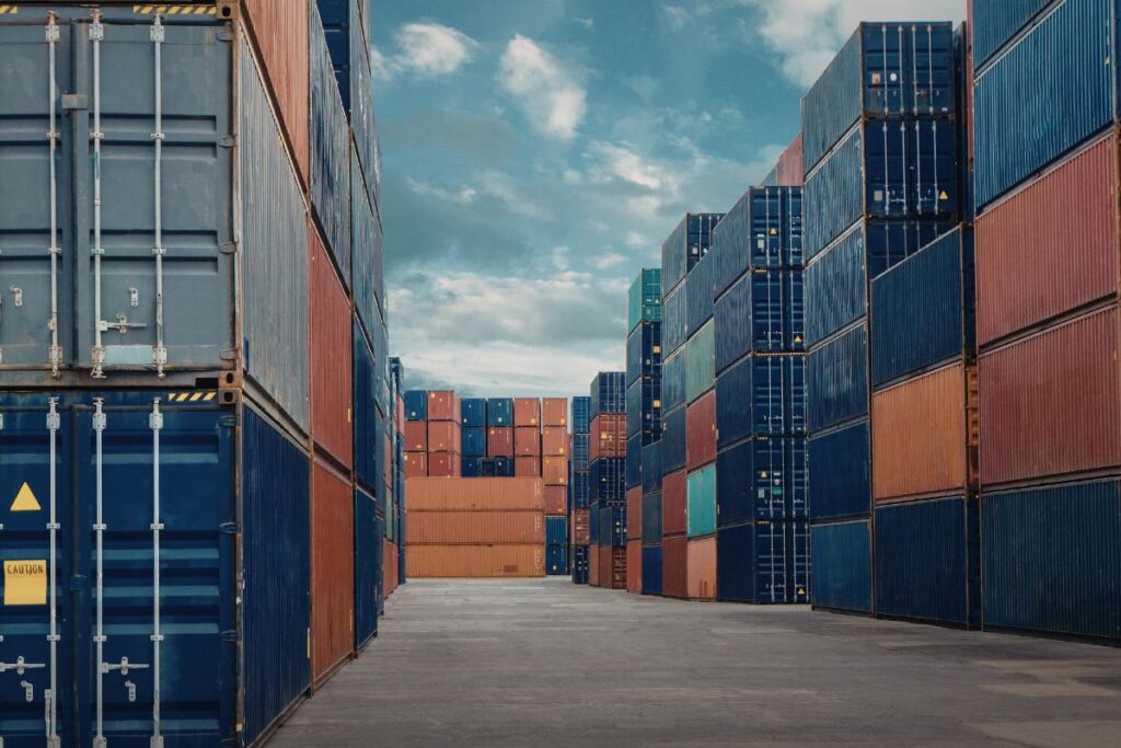 Stacked shipping containers